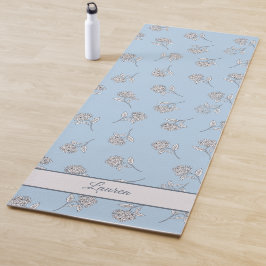Tapete De Yoga Monograma com padrão floral de Hortênsia Azul Pó