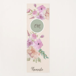 Tapete De Yoga Monograma com padrão floral de primavera em aquare
