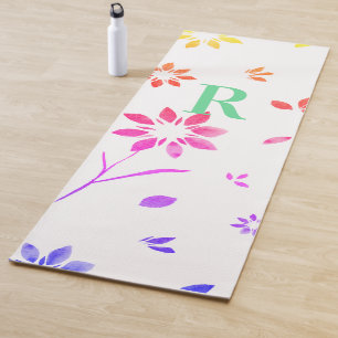 Tapete De Yoga Monograma Cor Floral Amarela Lilaca Amarela Amarel