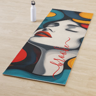 Tapete De Yoga Monograma da face retrô vibrante moderna