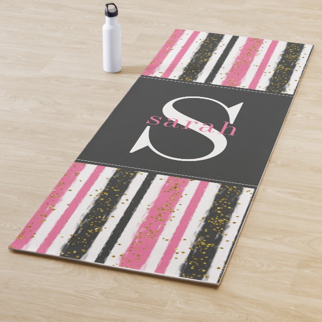 Tapete De Yoga Monograma da Largura da Lantera Preta Moderna (In Situ)