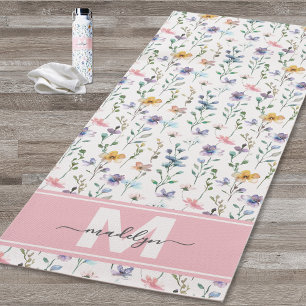 Tapete De Yoga Monograma de Aquarela de Flor Silvestre