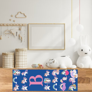 Tapete De Yoga Monograma de Azul Unicórnio Personalizado