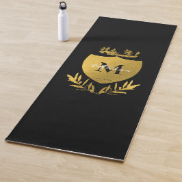 Tapete De Yoga Monograma de blindagem Real Black & Dourada