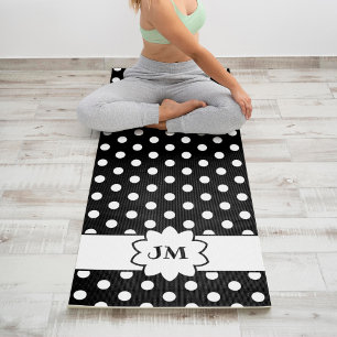 Tapete De Yoga Monograma de Bolinhas Preta e Branca