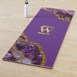 Tapete De Yoga Monograma de Glitter de Geodo Agato Puro e Dourado