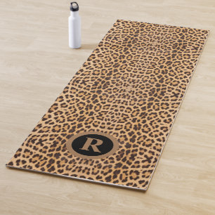 Tapete De Yoga monograma de impressão leopardo selvagem e girino