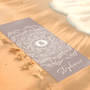 Tapete De Yoga Monograma de Mandala de Concha de Palmeira Praia L