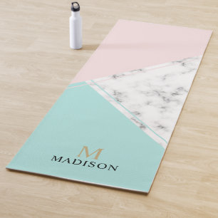 Tapete De Yoga Monograma de mármore com bloco de cores moderno