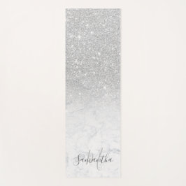 Tapete De Yoga Monograma de mármore mbre glitter prateado feminin
