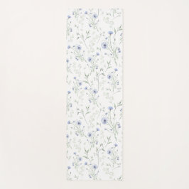 Tapete De Yoga Monograma de Nome de Flor Silvestre Aguarela Azul 