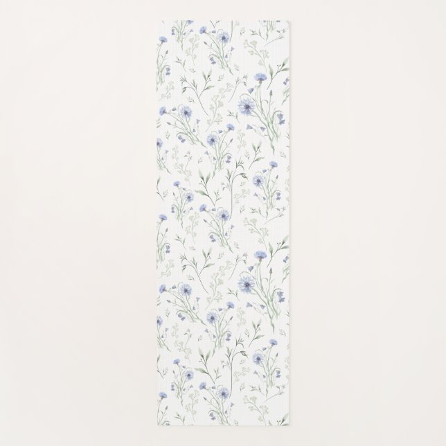 Tapete De Yoga Monograma de Nome de Flor Silvestre Aguarela Azul  (Frente)