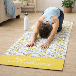 Tapete De Yoga Monograma de Nome Limão Country Francês Aquarela A
