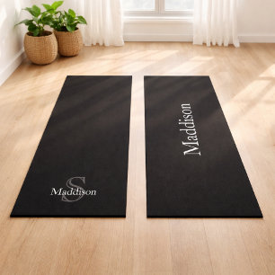 Tapete De Yoga Monograma de Nome Personalizado Preto Cinza Carvão