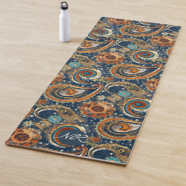 Tapete De Yoga Monograma de Padrão de Folheto Dourado Azul-marinh