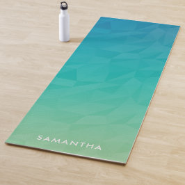 Tapete De Yoga Monograma de Padrão Geométrico com Gradiente Turqu