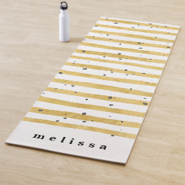 Tapete De Yoga Monograma de pontos Dourados e Pretos Modernos