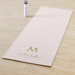 Tapete De Yoga Monograma de Script Dourado Cor-de-rosa-Blush Mode