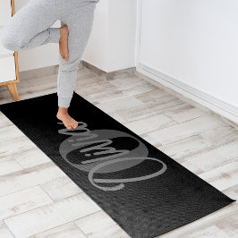 Tapete De Yoga Monograma de Script Moderno da Cinza Negra Monocro