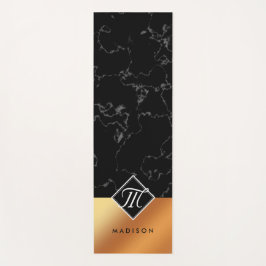 Tapete De Yoga Monograma do Elegante Black Marble & Copper Foil