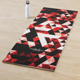 Tapete De Yoga Monograma do Enfumaçado Vermelho Vibrante Geomét