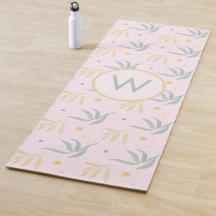 Tapete De Yoga Monograma do Padrão Botânico Cor-de-Rosa Zen Paste