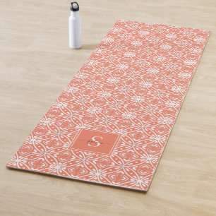Tapete De Yoga Monograma do Padrão Geométrico Laranja Batik