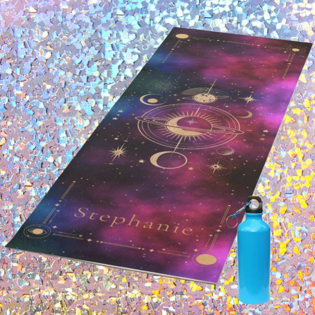 Tapete De Yoga Monograma do Universo Celestial Dourado Brilhante (Celestial Gold Universe Yoga Mat)