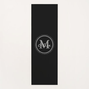 Tapete De Yoga Monograma elegante branco preto pessoal