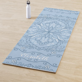 Tapete De Yoga Monograma Elegante de Mandala Azul Moderno