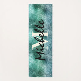Tapete De Yoga Monograma Estética Glitter Verde Tendência 