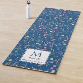 Tapete De Yoga Monograma Floral Azul Personalizado PRECISO2DEUS