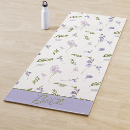 Tapete De Yoga Monograma Floral de Aquarela de Flor Silvestre Lav