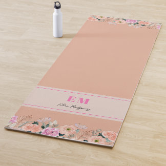 Tapete De Yoga Monograma floral de Rosa Dusty