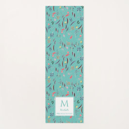 Tapete De Yoga Monograma Floral de TEAL CLARO Personalizado