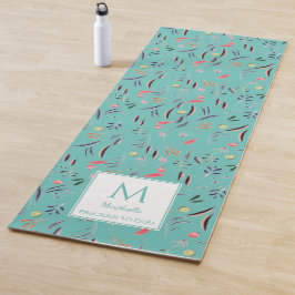Tapete De Yoga Monograma Floral de TEAL CLARO Personalizado