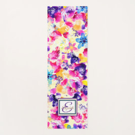 Tapete De Yoga Monograma Floral em Aquarela Chic