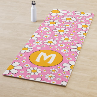 Tapete De Yoga Monograma Floral Retro dos Anos 70