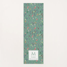 Tapete De Yoga Monograma Floral Verde Teal Personalizado