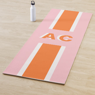 Tapete De Yoga Monograma Fofo Menina Laranja Rosa Retrô