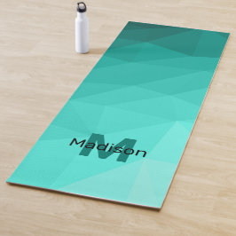 Tapete De Yoga Monograma Geométrico com Gradiente de Turquesa Aqu