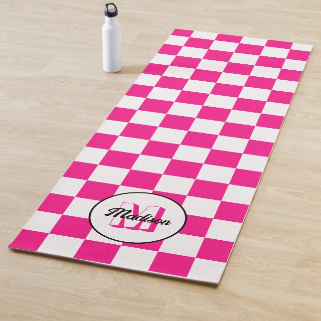 Tapete De Yoga Monograma geométrico retrógrado branco-rosa-quente (In Situ)