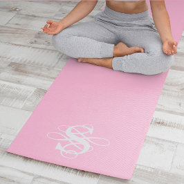 Tapete De Yoga Monograma inicial brilhante cor-de-rosa e branco