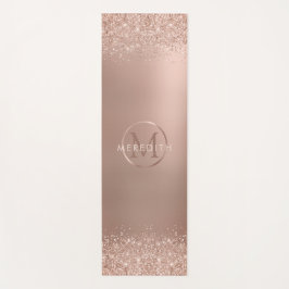 Tapete De Yoga Monograma Metálico Luxo Rosa Dourado Glitter