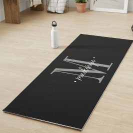 Tapete De Yoga Monograma Minimalista Moderno Preto Branco