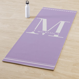 Tapete De Yoga Monograma Mínimo de Lavanda Suave Roxo e Branco