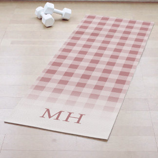 Tapete De Yoga Monograma Moderno com Padrão Xadrez Rosa Minimalis