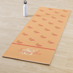 Tapete De Yoga Monograma Moderno de Padrão de Borboleta Girly Ele