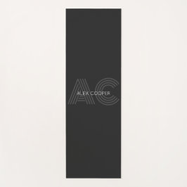 Tapete De Yoga Monograma Moderno de Preto e Cinza