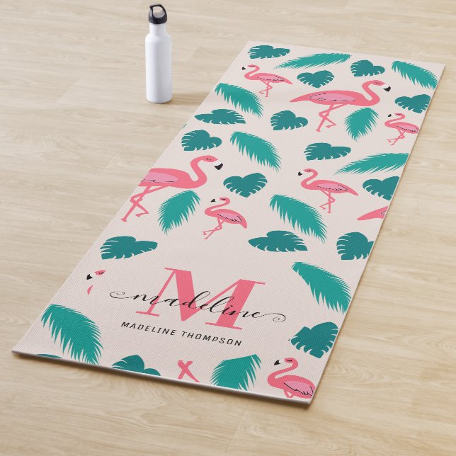 Tapete De Yoga Monograma Moderno Flamingo, Rosa-Rosa-Quente (In Situ)
